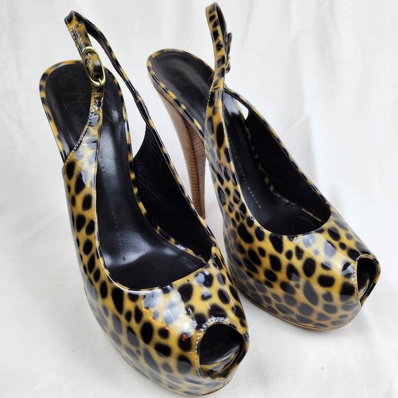 Giuseppe Zanotti Mob Wife Cheetah Print Patent Leather Peep Toe Heels US 7 EU 37 - Picture 5 of 12